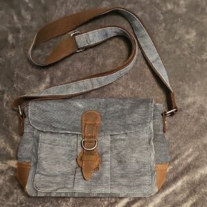 Chic Denim and Tan Crossbody Bag